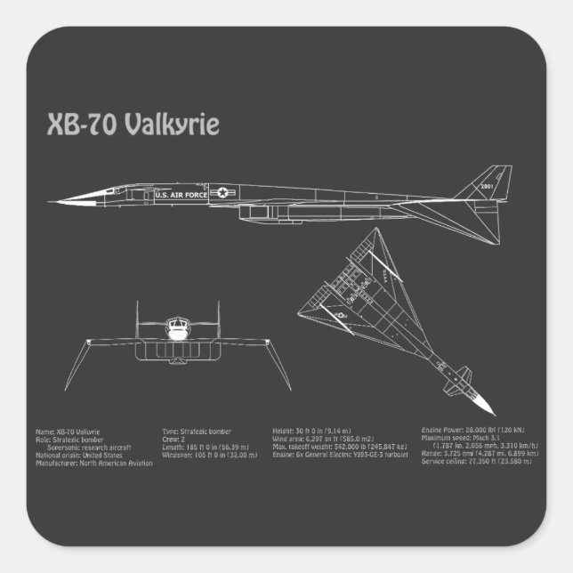 XB-70 Valkyrie - Flugzeugkonzepte PD Quadratischer Aufkleber (Vorderseite)
