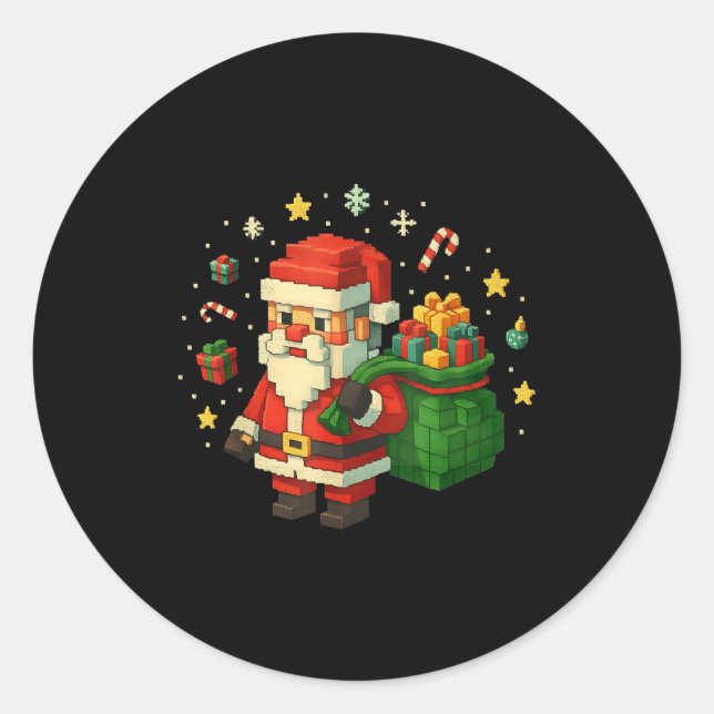 Xel Santa Claus With Retro Gamer Christmas  Runder Aufkleber (Vorderseite)