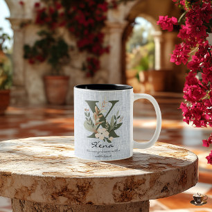 Xena's Noble Heart - Boho Chic Floral Monogram Tas Zweifarbige Tasse