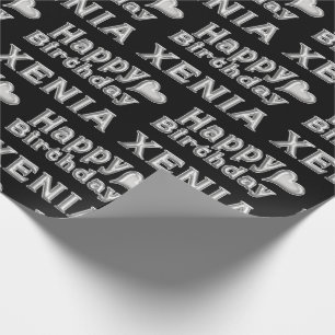 Xenia Happy Birthday silver black Geschenk papier Geschenkpapier