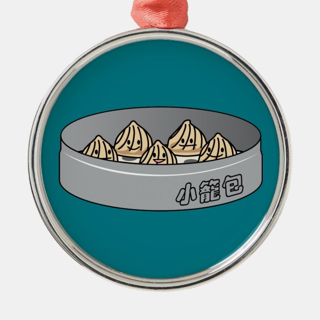 Xiaolongbao chinesisches Suppen-Mehlkloß-Dim Silbernes Ornament (Vorne)