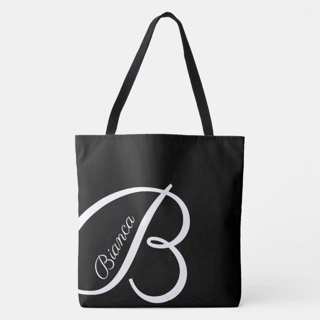 XL BAG - MONOGRAM + NAME - Schwarze moderne Tasche (Vorderseite)