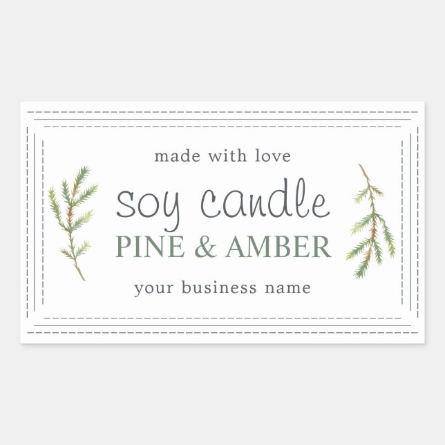 XL Homemade Soy Candle Pine Sprig White Custom Rechteckiger Aufkleber (Vorderseite)