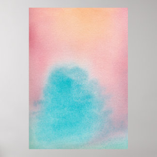 XL Pink Blue Sky Abstrakte Aquarellmalerei Poster