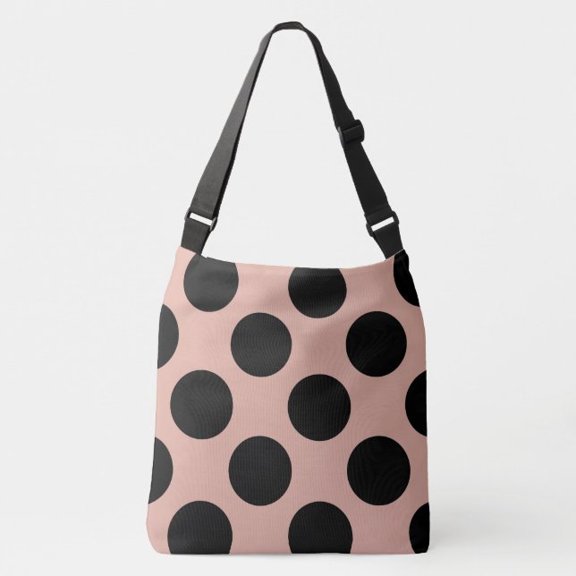 XL Polka Dots Black Dusty Pink Mode Tragetaschen Mit Langen Trägern (Vorderseite)