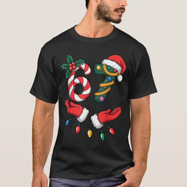 Xmas 67 Hands Gesture Candy Canes Santa Holiday Ki T-Shirt (Vorderseite)