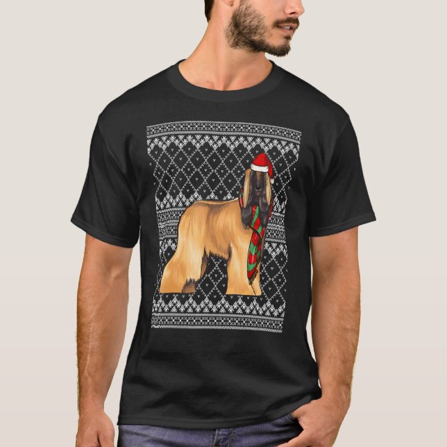 Xmas Afghan Hound Santa Claus Hat Uggge Weihnachte T-Shirt (Vorderseite)