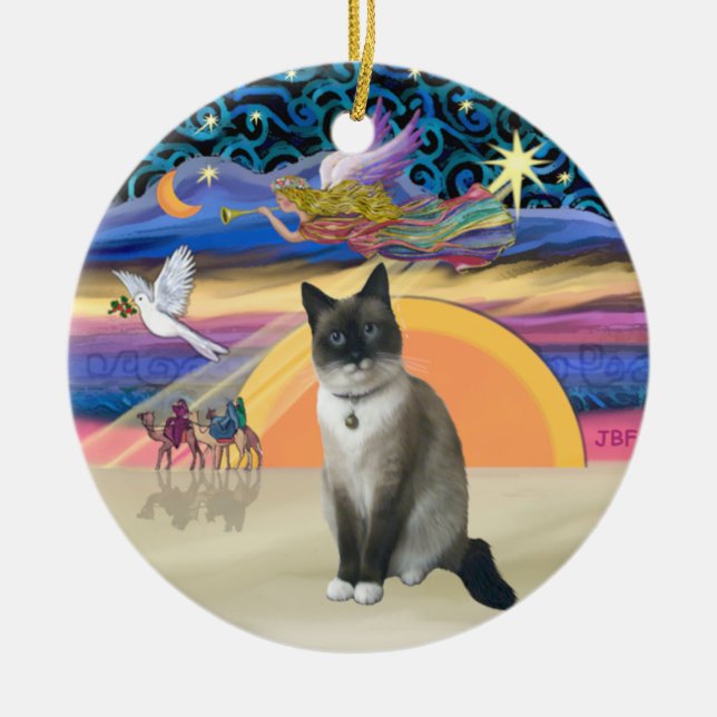 Xmas Angel - Schneeschuhkatze Keramik Ornament (Vorne)