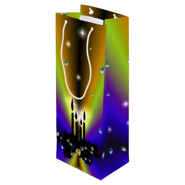 Xmas Artdeco Lila Gelber Regenbogen Geschenktüte Für Weinflaschen (Rückseite Schrägansicht)