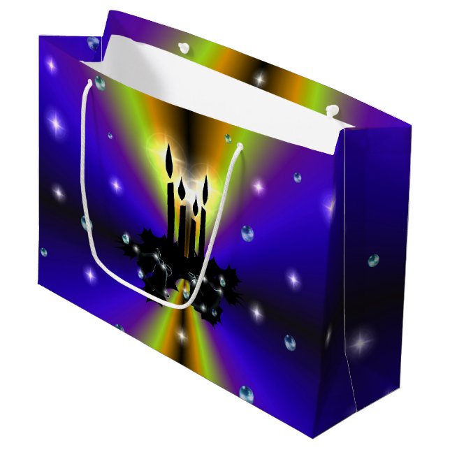 Xmas Artdeco Lila Gelber Regenbogen Große Geschenktüte (Vorderseite Schrägansicht)