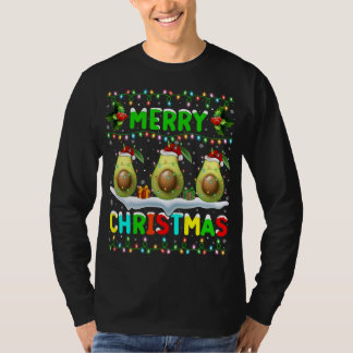 Xmas Avocado Lighting Weihnachtsmannmütze Frohe We T-Shirt