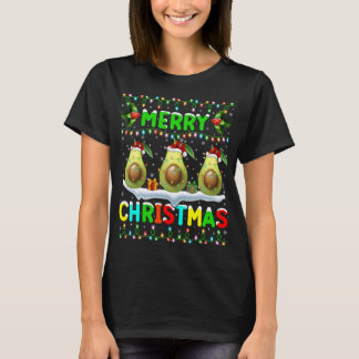Xmas Avocado Lighting Weihnachtsmannmütze Frohe We T-Shirt