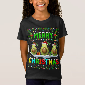 Xmas Avocado Lighting Weihnachtsmannmütze Frohe We T-Shirt