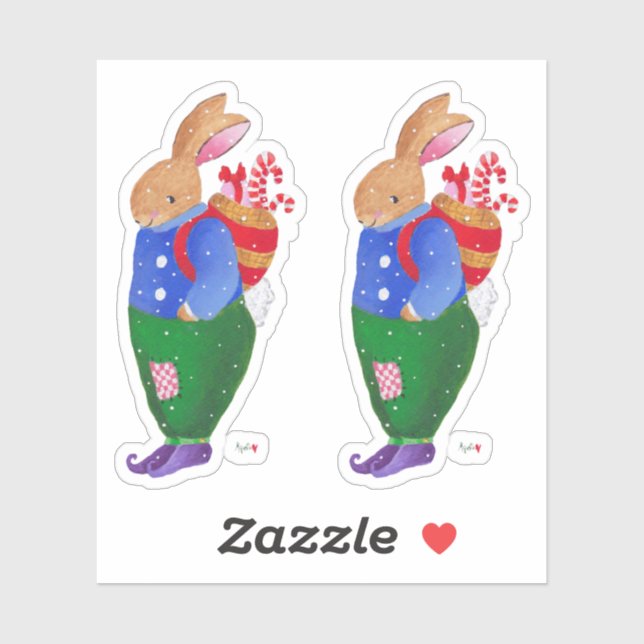Xmas Basket Bunny Sticker (Blatt)