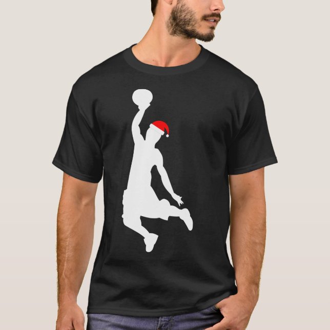 Xmas Basketball Player Silhouette Santa Hat Gift T-Shirt (Vorderseite)
