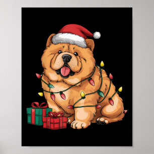 Xmas-Beleuchtung-Santa-Hut Chow Chow Hund Weihnach Poster