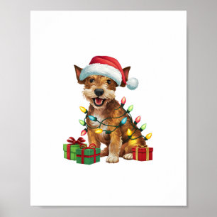 Xmas-Beleuchtung Weihnachtsmann Hut Jagdterrier Hu Poster