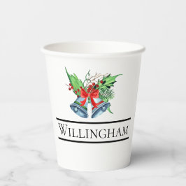 Xmas Bells Red Berries Evergreen Name Initial Pappbecher