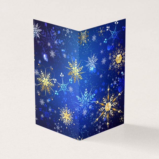 XMAS Blue Background mit goldenen Schneeflocken (Vorderseite)