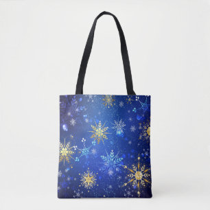 XMAS Blue Background mit goldenen Schneeflocken