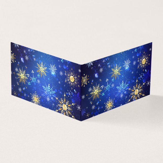 XMAS Blue Background mit goldenen Schneeflocken (Vorderseite)