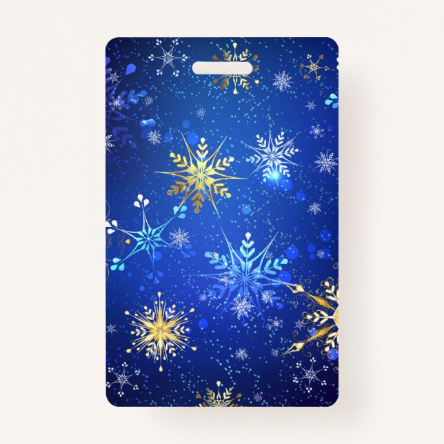 XMAS Blue Background mit goldenen Schneeflocken Ausweis (Vorderseite)