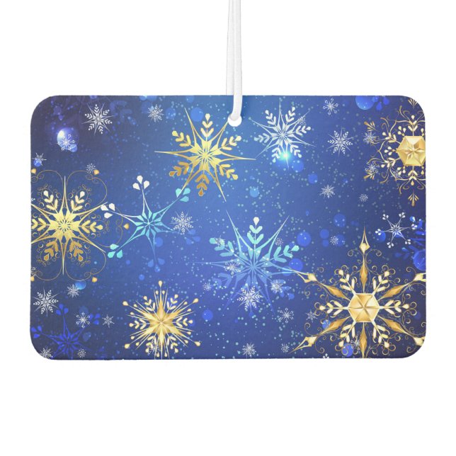 XMAS Blue Background mit goldenen Schneeflocken Autolufterfrischer (Vorderseite)