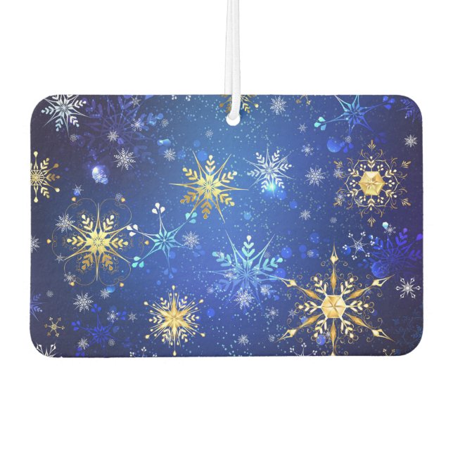 XMAS Blue Background mit goldenen Schneeflocken Autolufterfrischer (Vorderseite)