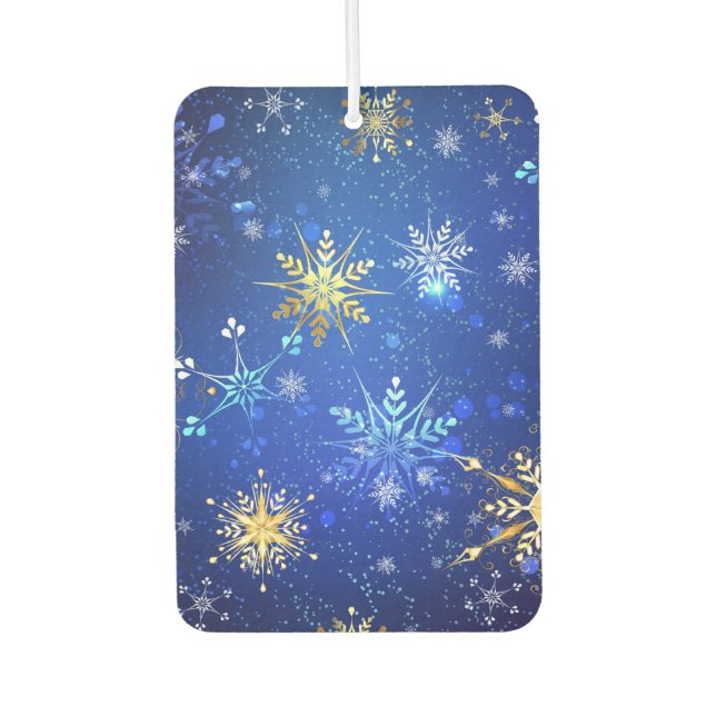 XMAS Blue Background mit goldenen Schneeflocken Autolufterfrischer (Vorderseite)