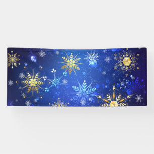 XMAS Blue Background mit goldenen Schneeflocken Banner