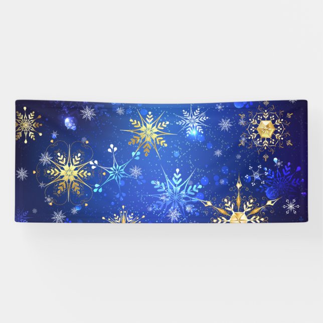 XMAS Blue Background mit goldenen Schneeflocken Banner (Horizontal)