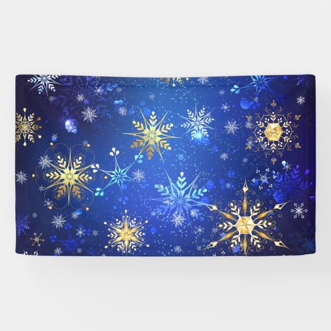XMAS Blue Background mit goldenen Schneeflocken Banner (Horizontal)