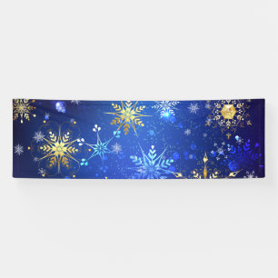XMAS Blue Background mit goldenen Schneeflocken Banner
