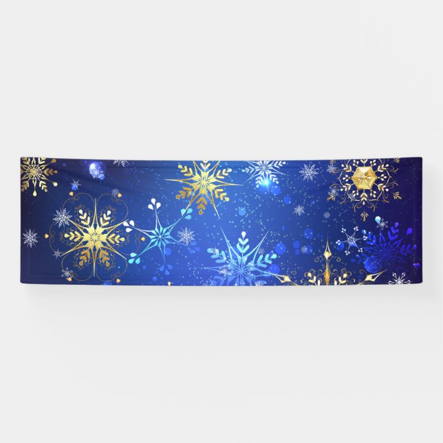 XMAS Blue Background mit goldenen Schneeflocken Banner (Horizontal)