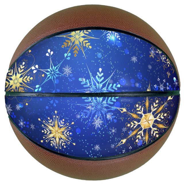 XMAS Blue Background mit goldenen Schneeflocken Basketball (Vorderseite)