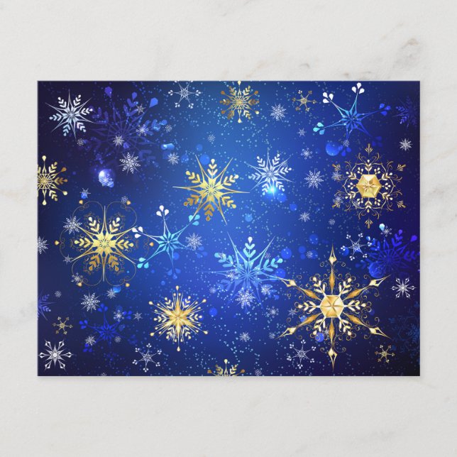XMAS Blue Background mit goldenen Schneeflocken Begleitkarte (Vorderseite)