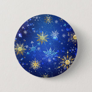 XMAS Blue Background mit goldenen Schneeflocken Button