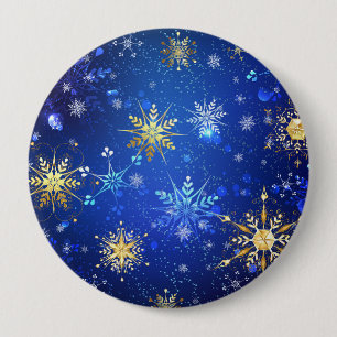 XMAS Blue Background mit goldenen Schneeflocken Button