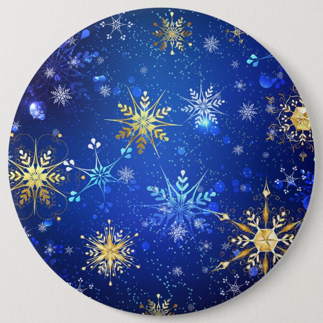 XMAS Blue Background mit goldenen Schneeflocken Button (Vorderseite)