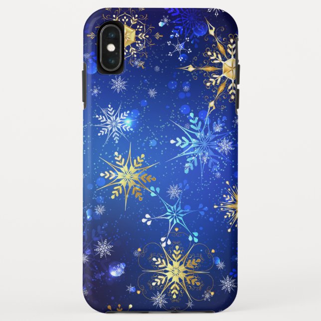 XMAS Blue Background mit goldenen Schneeflocken Case-Mate iPhone Hülle (Rückseite)