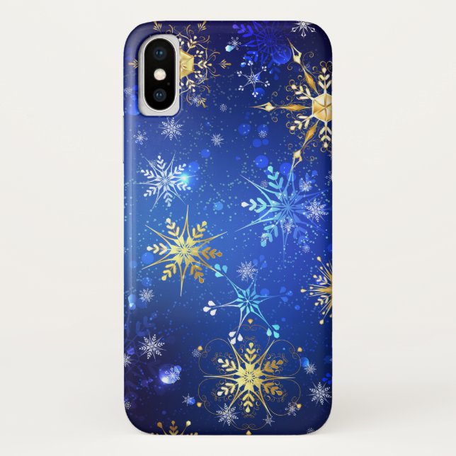 XMAS Blue Background mit goldenen Schneeflocken Case-Mate iPhone Hülle (Rückseite)