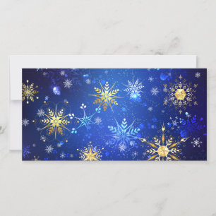 XMAS Blue Background mit goldenen Schneeflocken Dankeskarte