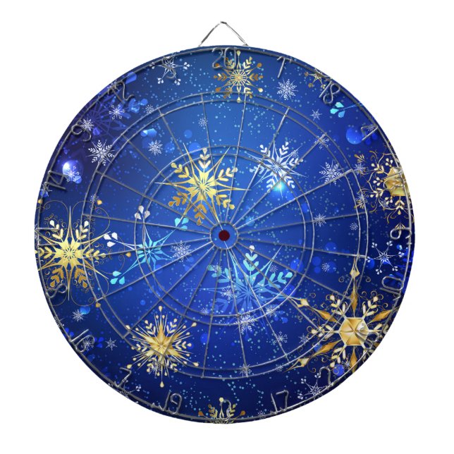 XMAS Blue Background mit goldenen Schneeflocken Dartscheibe (vorne)