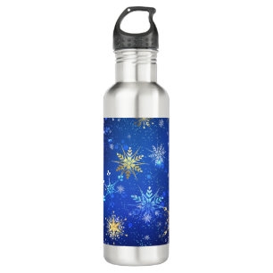 XMAS Blue Background mit goldenen Schneeflocken Edelstahlflasche