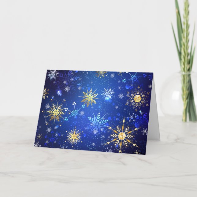 XMAS Blue Background mit goldenen Schneeflocken Einladung (Vorderseite)