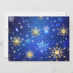 XMAS Blue Background mit goldenen Schneeflocken Einladung