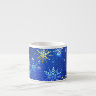XMAS Blue Background mit goldenen Schneeflocken Espressotasse