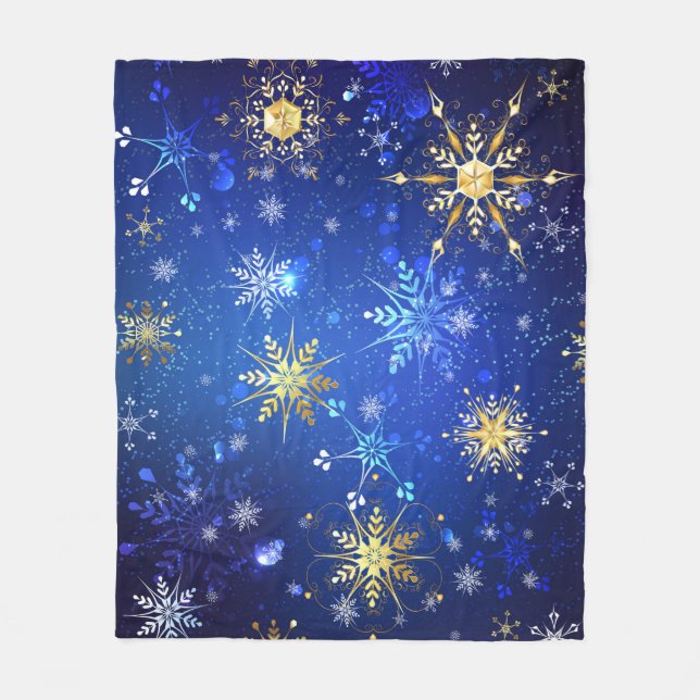 XMAS Blue Background mit goldenen Schneeflocken Fleecedecke (Vorderseite)