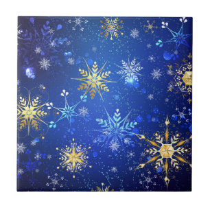 XMAS Blue Background mit goldenen Schneeflocken Fliese