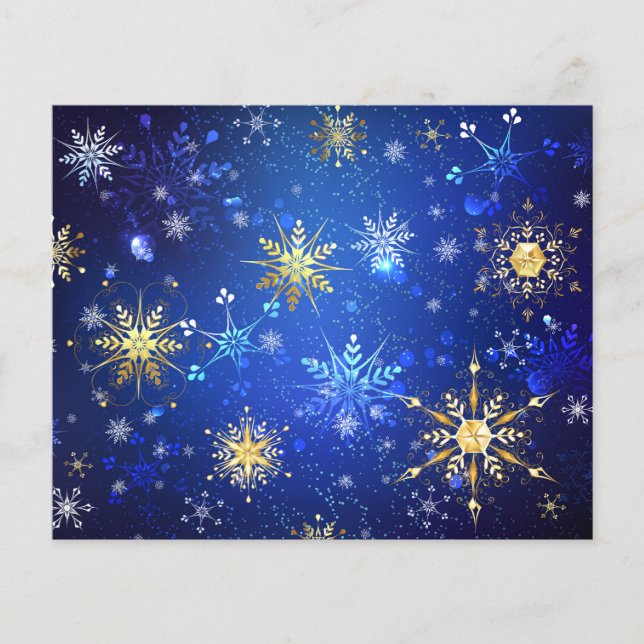 XMAS Blue Background mit goldenen Schneeflocken Flyer (Vorne)
